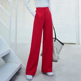 Women's Pants s Spring and Autumn Highwaist Drape Wideleg Temperament Ladies Casual Red Trousers Thin Mopping Women 230111