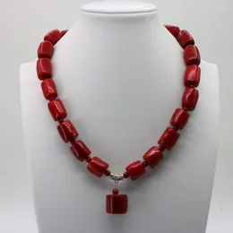 Hänge halsband mode högkvalitativa charmiga! Fantastisk röd cylinder Coral Necklace 18 "DIY Design