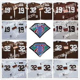 Football Jerseys Long sleeve Throwback Football 75th Anniversary 19 Bernie Kosar Jersey 1964 1986 Vintage 32 Jim Brown Mitchell and Ness Team Brown Color