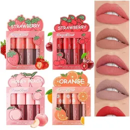 Lip Gloss 4 Colors Mini Lipstick Set Veet Matte Glaze Tint Dyeing Lasting Moisture Cosmetics No Fading Fruit Makeup Drop Delivery He Dhlyv