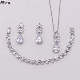 Blish Crystals Zestawy biżuterii z cyrkonem na ślubne srebrne dysze dżerowe kolczyki naszyjniki bransoletki