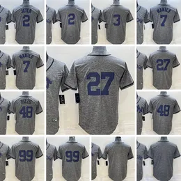 27 Giancarlo Stanton 2023 New Baseball Jersey 99 Aaron Judge 2 Derek Jeter 3 Babe Ruth 7 Mickey Mantle 48 Anthony Rizzo Blank Hemp Gray Yarn Jersey Custom