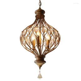 Lampy wisiork amerykański żyrandol Kryształowa lampa jadalnia retro kutego żelaza korytarz prosta sypialnia płaszcza