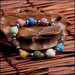 Frisado Colorf Pedra Lava Contas Strand Bracelet Amizade Pulseiras Ajustáveis Corda Difusor de Óleo Essencial Mulheres Jóias Presente Drop De Dh6Ev