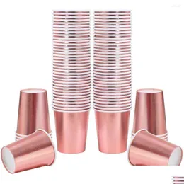 Copas descartáveis ​​palhas sTs 100 pacotes de 9 oz de xícara de ouro rosa papel papel papel festeja aniversário de casamento suprimentos de mesa de mesa Deld Deliv Dhr1b