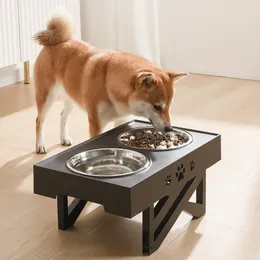 Dog Bowls Feeders S Double With Stand Justerbar Höjd PET Matningsskålskål Medium Big Elevated Food Water Cat Lift Tabell 230111