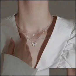 Pendanthalsband Dainty Butterfly Halsband för kvinnor Punk Sier Color Layered Chain Korean Söta Choker Fashion Jewelry 2022, DHFD2