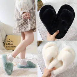 Slipper Children s Slippers Girls Fashion Open Toe Plush Fur Shoes Kids Soild Warm Home Indoor Non Slip Rubber Bottom 230111