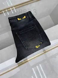 Jeans designer de jeans outono novo calças pequenos monstros olhos bordados slim fit pernegings cvbq casual