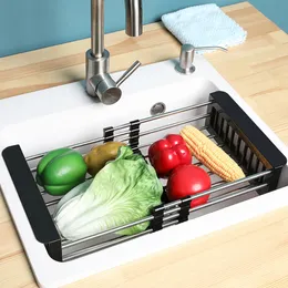 Dish Racks Kitchen Stainless Steel Sink Drain 304 Drying Insert Storage Organizer Fruit Vegetable Drainer Basket 230111