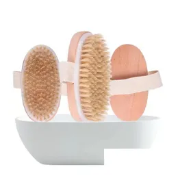 Bath Brushes Sponges Scrubbers Dhs Brush Dry Skin Body Soft Natural Bristle Spa The Wooden Shower Brushs Without Handle F0415 Dro Dhemr