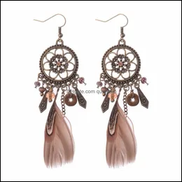 Dangle Chandelier Retro Dreamcatcher Shaped Feather Pendant Round Earrings For Women Ethnic Style Orecchini Etnici Drop Delivery Je Ot1Wp