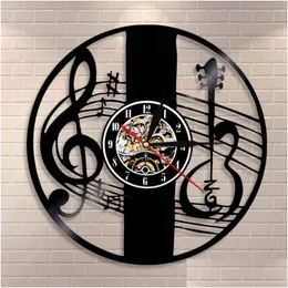 壁の時計トレブルクレフ音楽ノートアートクロック楽器バイオリンキーレコードクラシックホーム装飾ギフトドロップデリバリーガーデンDHEP4