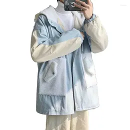Erkekler Down M-3XL artı Beden Kış Ağlı Ağır Ağırlık Polar Tek Düğmesi Tek Düğme Hoodie Ceket Erkek Giysileri Renk Bloğu Kore Sokak Giyin