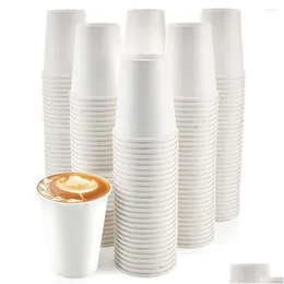 Одноразируемые чашки Strail Sts STS 50PCS 8 унций Белая бумага подходит для кофейного чая или шоколада очень дома, а офисная капля Доставка Dhjuo