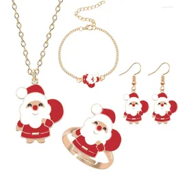 Necklace Earrings Set Christmas Gifts Fashion Jewelry Earring Bracelet Ring Santa Claus Bells Elk Tree