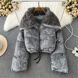 Damskie down Parkas Autumn and Winter Crop Płaszcz Koreańska Wersja Koreańska duża błyszczące cekiny Krótka bawełniana kurtka dla kobiet Parka Abrigo T958 230111