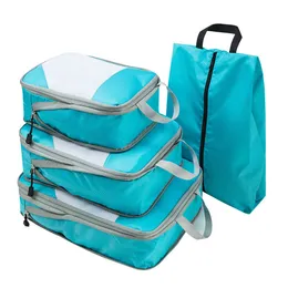 Storage Bags 4pcs/set Portable Luggage Travel Bag Suitcase Organizer Set Extensible Packing Mesh for Clothing Underwear Shoes 230111