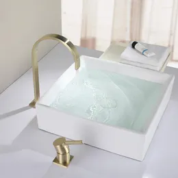 Bathroom Sink Faucets Luxury Brushed Gold Faucet Two Holes Cold And Basin Deck Mounted All Brass Bathtub