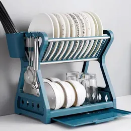 Schüsselregale Doppelschicht trocknen über den Waschbecken Organizer Trocknerbechhalter Utensil mit für Küchenbedarf 230111