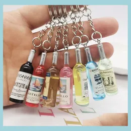 Nyckelringar Lanyards Creative Wine Bottle Nyckelring Pendant Simation Bottles Key Chain Bag Ornament Craft Gift Drop Delivery Fashion DHV17