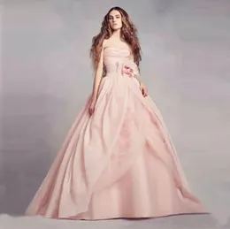 Vestidos de noiva de organza rosa A-line vestidos de baile sem alças corpete com drapeado com flor de flor personalizada com flor de flor personalizada