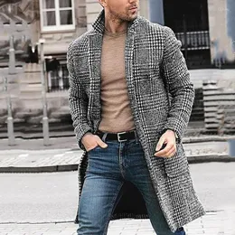 O sobretudo masculino masculino masculino casual moda de inverno hountooth cavalheiros casaco comprido casaco fora roupas de alta qualidade masculas blusas