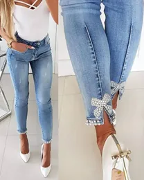 Jeans femininos sexy calças skinny outono moda cintura alta retro azul lápis estiramento para mulheres 230111