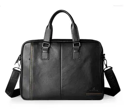 Briefcases Fashion Genuine Leather Men Briefcase 15.6 Inch Commercial Laptop Cross-body Shoulder Bag