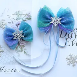 Copricapo Accessori per capelli 10 pezzi Clip di cristallo fiocco di neve di Natale per le donne Cravatte per bambini Spille per ragazze Blu Scrunchies 230112