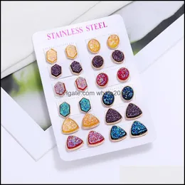 Stud harts rosa gr￶n bl￥ druzy drusy designer ￶rh￤ngen 12pairs set mode mini s￶t ￶rh￤nge f￶r kvinnor tjej droppleverans smycken dhgwrwr