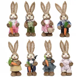 Dekorativa föremål Figurer Artificial Straw Bunny Home Garden Rabbit Decoration Ornament Easter Theme Party Decor Supplies 230111