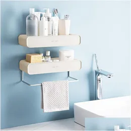 Storage Boxes Bins Mtifunctional Wallmounted Cosmetic Shelf Rack Holder Organizer For Bathroom No Drill Towel Hanger Hook Bar Drop Dhkpr