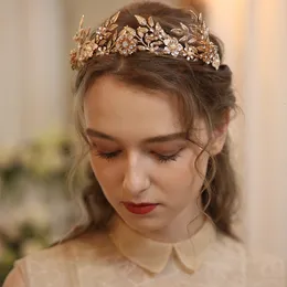 Wedding Hair Jewelry Gold Color Leaf Tiara Crown Floral Bridal band Handmade Headpiece Women Party Prom Tiaras 230112