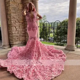 Abiti da ballo eleganti a sirena rosa con applicazioni in pizzo 2023 Abiti da festa convenzionali con maniche trasparenti in rilievo Abito da sera Vestido De Fiesta