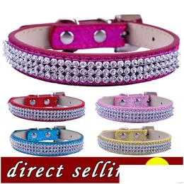 الياقات الكلاب Leaseshes 10pcs/Lot Rhinestone Pet Pet Puppy Collar Bling فاخر Diamante Glitter Leath