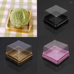 Gift Wrap 80g Square Moon Cake Trays Mooncake Packaging Box Container Holder With Covers Egg-Yolk Puff Boxes 50 Sets