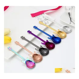 Spoons Stainless Steel Cartoon Guitar Spoon Creative Milk Coffee Music Theme Ice Cream Candy Teaspoon Accessories Gifts Drop Deliver Dhk5D