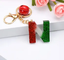 Keychains Lanyards Christmas Theme Az Initials Keychain With Bells Trendy Red Green 26 Letters Pendant Key Chains Bag Hanging Orna Dhkcy