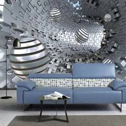 Wallpapers Benutzerdefinierte 3D-Tapete Moderne kreative abstrakte Tunnelraum Imitation Metallkugel Po Wandmalereien Wohnzimmer TV Sofa Tuch