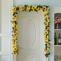 Dried Flowers 2Pcs Sunflower Garland Artificial Silk Hanging Vines for Home Garden Wedding Chritmas Decoration Fake Vine 230111