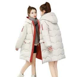 여자 다운 파카스 겨울 여자 재킷 코트 긴 여성면 후드 깔진 오버 코트 두꺼운 따뜻한 재킷 바람 방전 캐주얼 학생 코트 230112