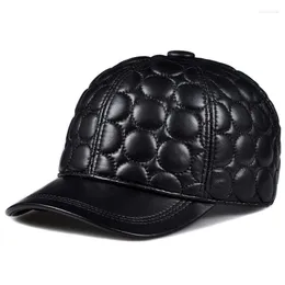 Ball Caps Real Sheep Leather Hat Genuine Cap Men's Warm Baseball Men Fashion Brands Hats Adjustable Size Earmuffs