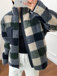 Kvinnors jackor Turtleneck Plaid Fleece Jacket Winter Female Patchwork Decor Zip Casual Loose Warme Coat Top 230111