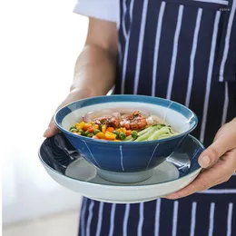 أوعية الأوعية اليابانية أدوات المائدة الأزرق والخزف الأبيض طبق عشاء طبق الحساء معكرونة رامين أطباق صينية السوشي