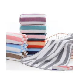 Towel Striped Coral Fleece For Adts Household Bathroom Towels Men Women Wash Face Quickdrying Soft High Absorption 35X75Cm Drop Deli Otr8N