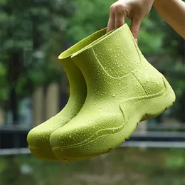 Rain Boots Solid Outdoor Waterproof Ladies Shoes Thick Sole Design Women boots Lightweight EVA Slip-on Girls Platform Ankle 230112