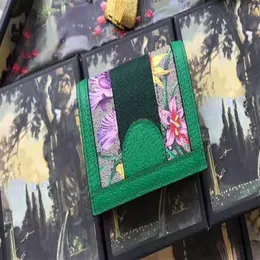 5A toppkvalitet 523155 Ophidia Card Case Short Wallet Canvas Leather Flora Print Coin Pocket Come Dust Bag Box 259r