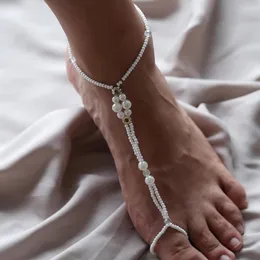 Anklets Luoler 1pc Pearl Barefoot Sandal Anklet for Women Pierścień Pierścień Bransla