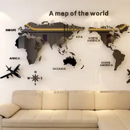 その他の装飾的なステッカー世界地図アクリル3Dソリッドクリスタルベッドルーム壁リビングルーム教室のオフィス装飾のアイデア230111